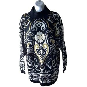 Trimmings Sweater Womens M Baroque Floral Acrylic Knit Mock Neck Preppy Pullover